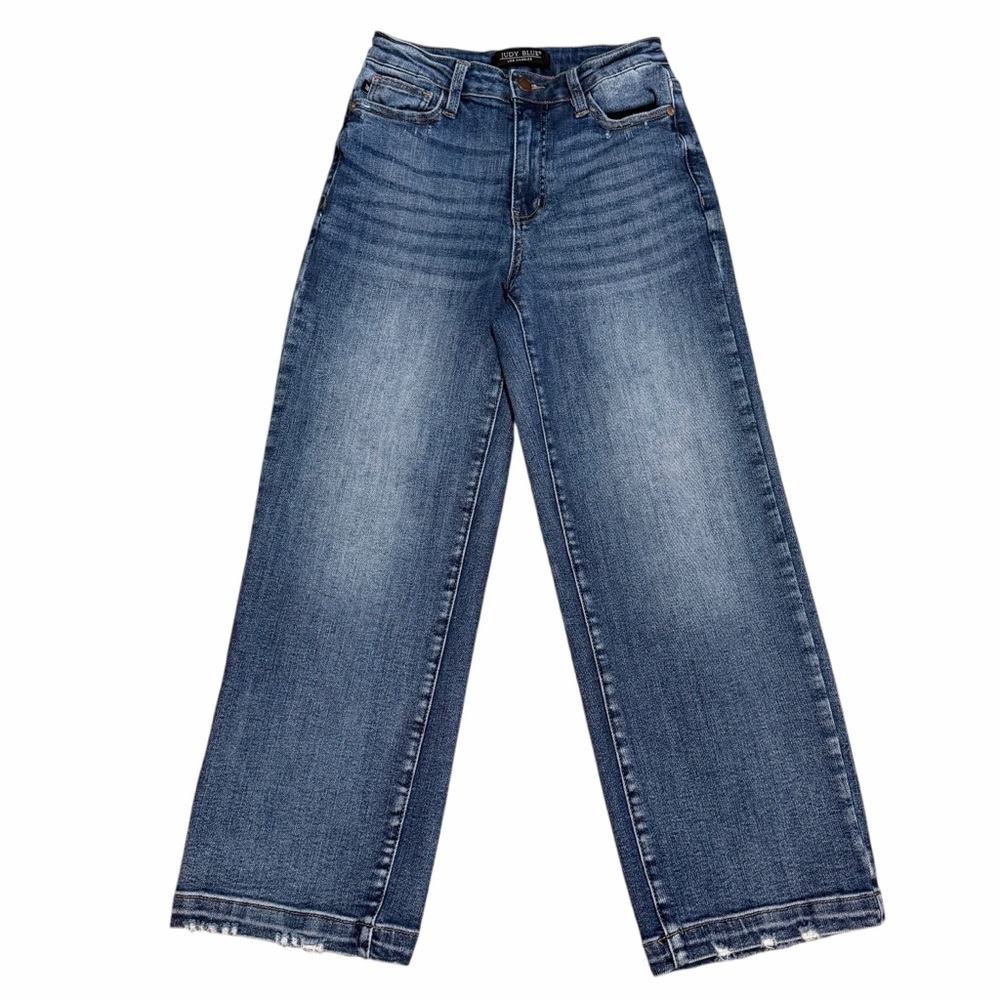 Judy Blue‎ Women's HR Wide Leg Cropped Jeans | Medium Wash | Size 1/25